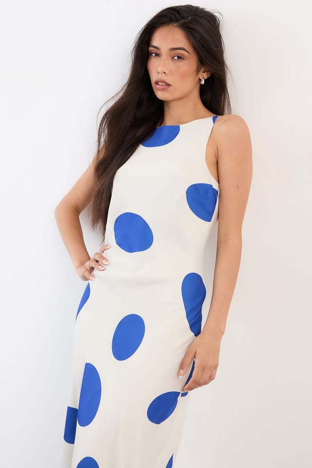 Warehouse Warehouse Women's Polka Dot Scoop Back Racer Maxi Dress - 2