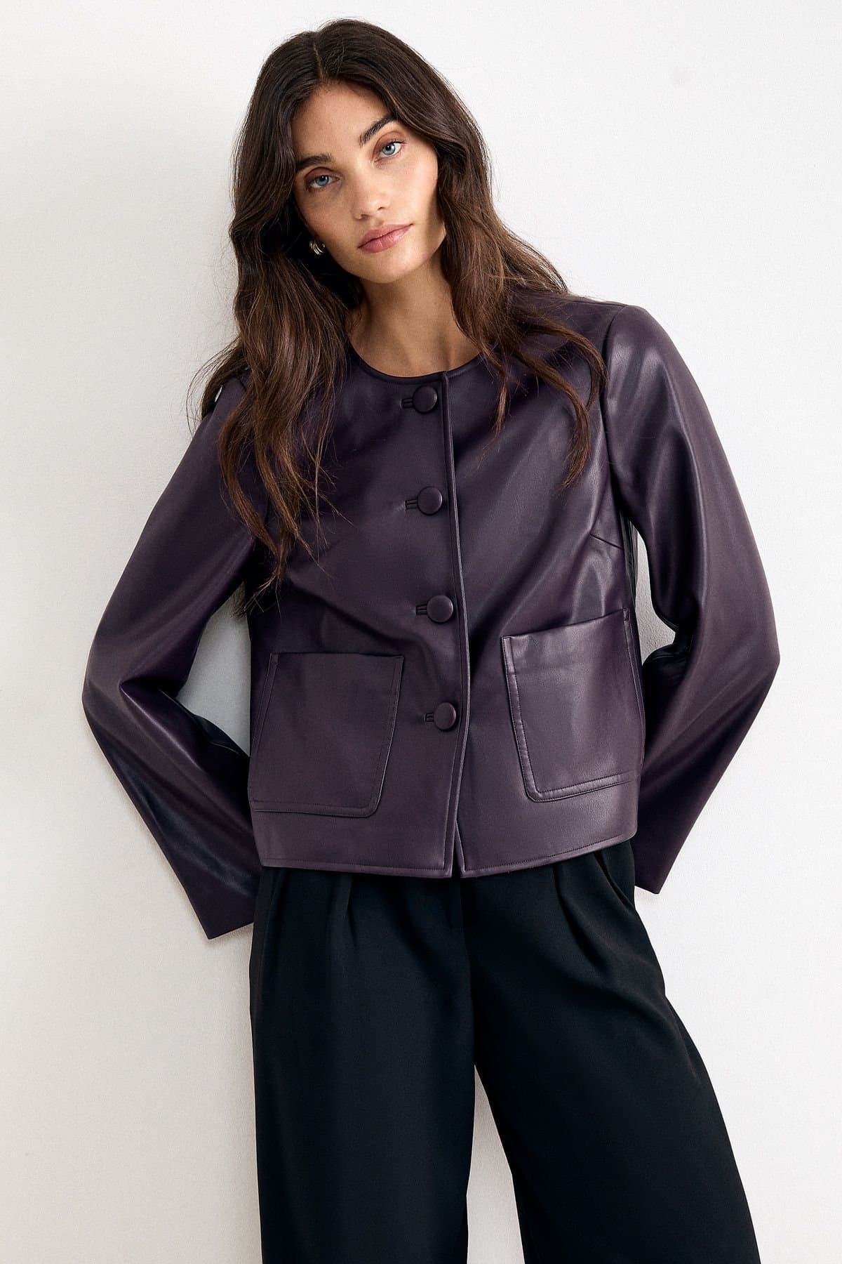 Phase Eight Phase Eight Women's Malina Faux Leather Jacket in Aubergine