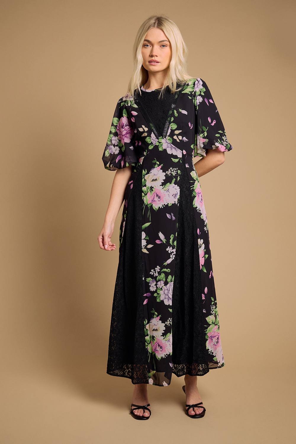 Oasis Oasis Women's Lace Fit & Flare Midi Dress in Black - 2