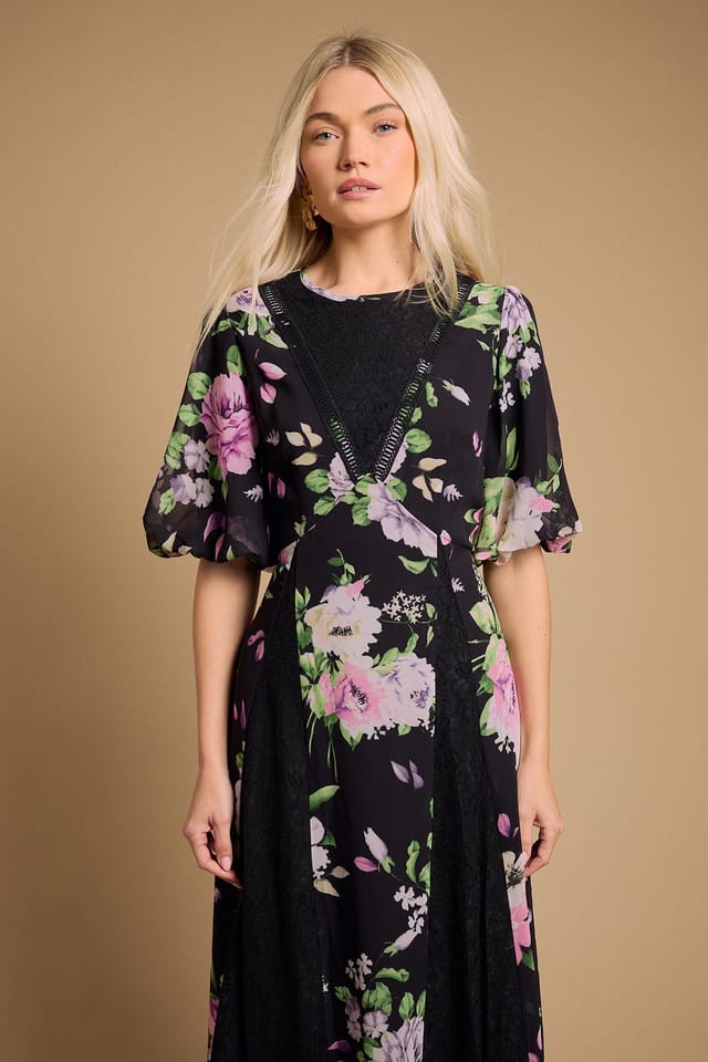 Oasis Oasis Women's Lace Fit & Flare Midi Dress in Black - 2