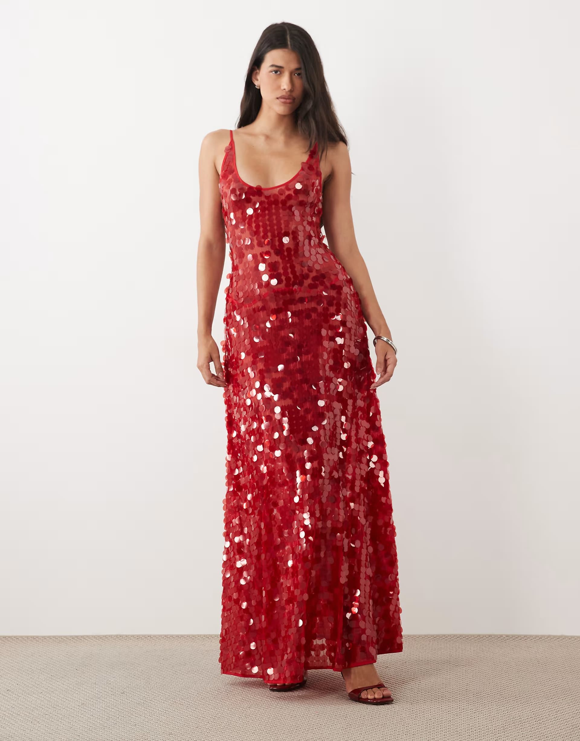 ASOS ASOS DESIGN disc scatter sequin scoop neck maxi dress in wine