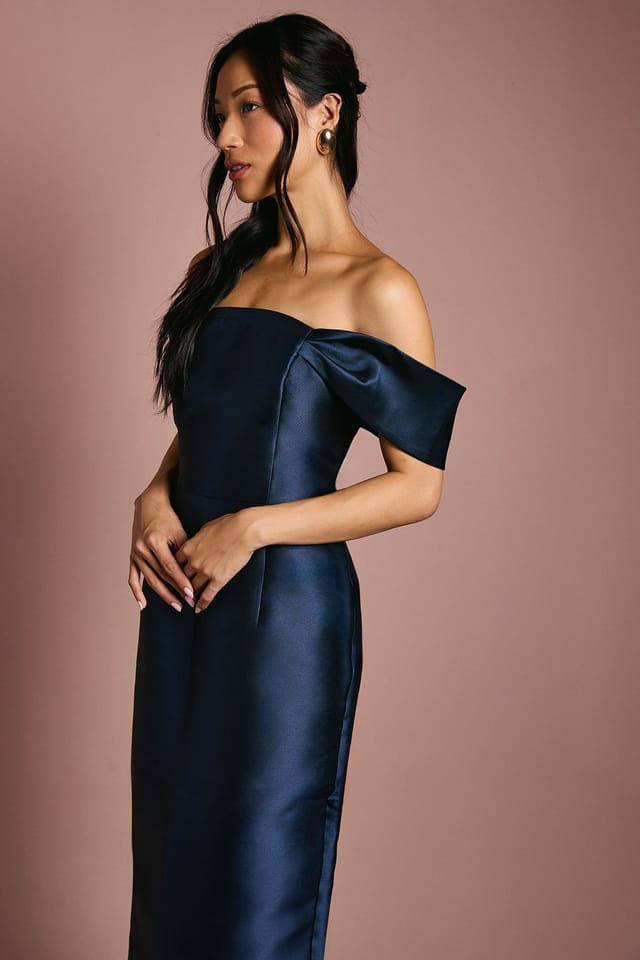 Coast Coast Women's Honoured Twill Bardot Column Midi Bridesmaid Dress in Navy - 2