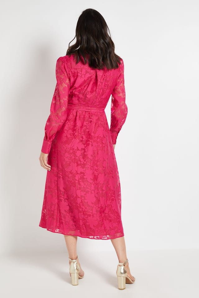 Wallis Wallis Women's Floral Organza Belted Midi dress in Pink - 3