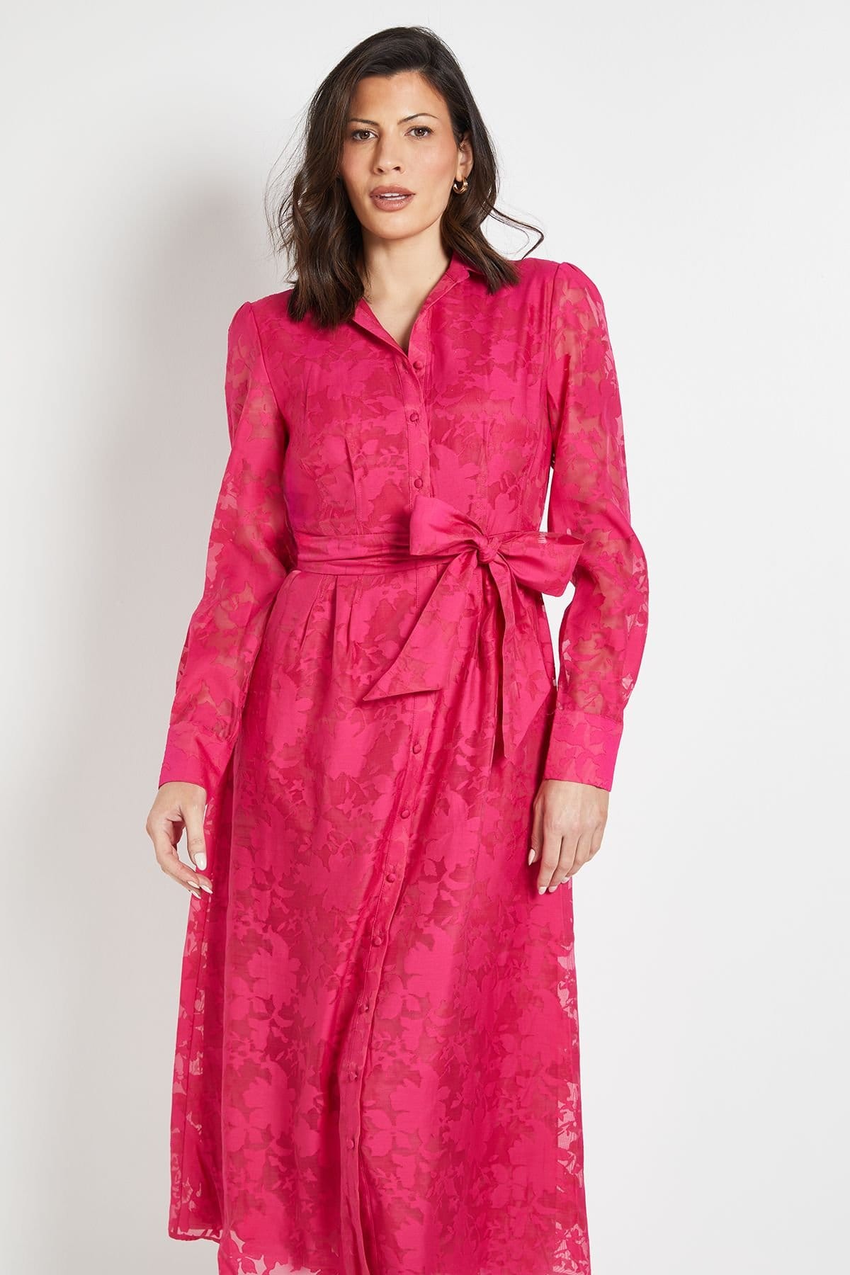 Wallis Wallis Women's Floral Organza Belted Midi dress in Pink - 4