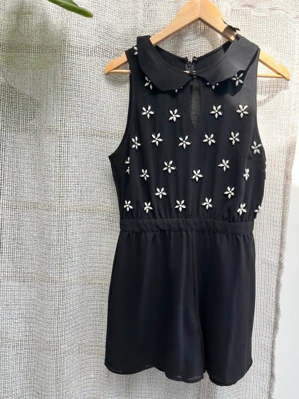 Topshop Topshop tall black beaded summer playsuit size 10