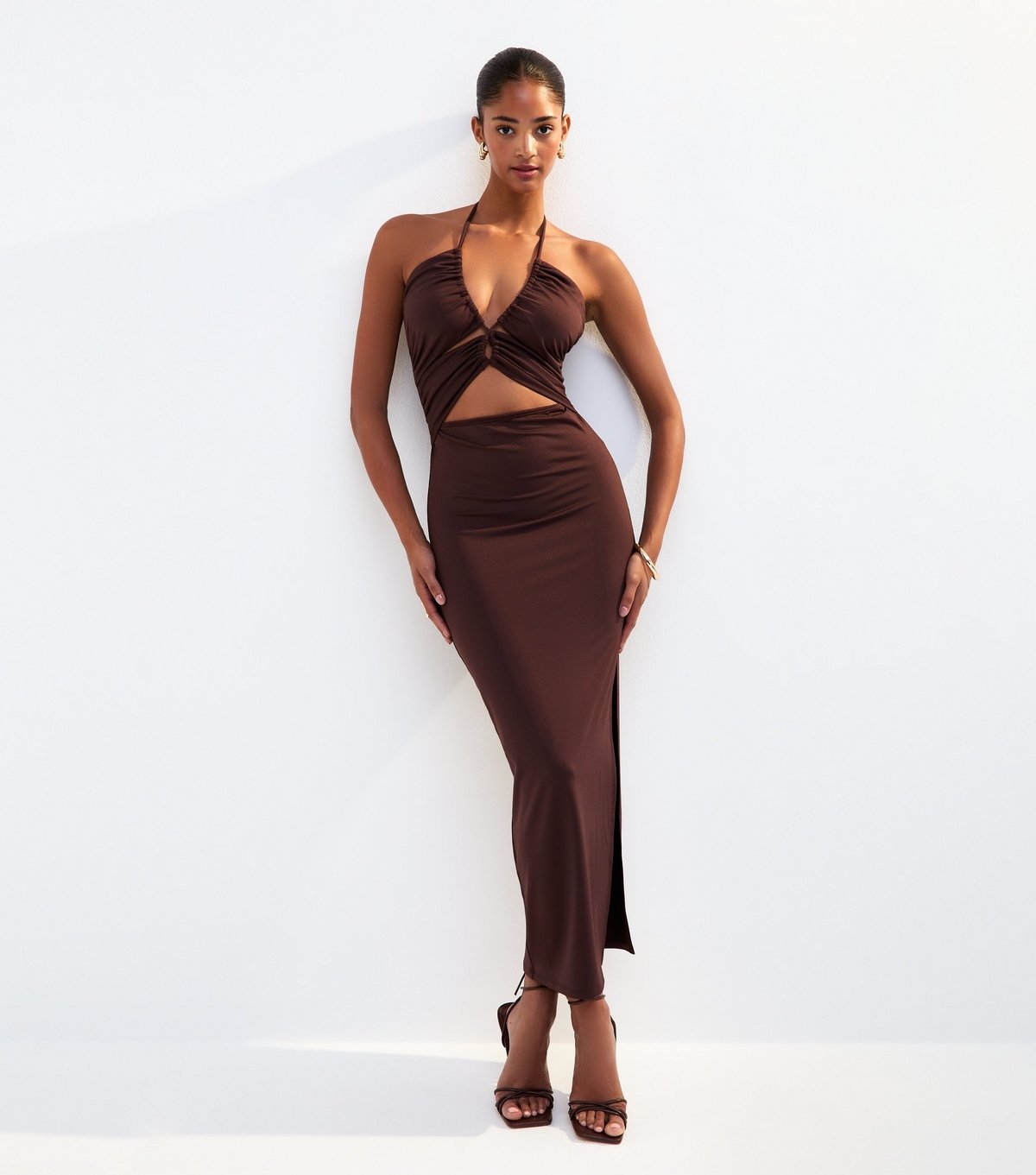 New Look Women's Dark Brown Halterneck Cut Out Midi Dress New Look - 3