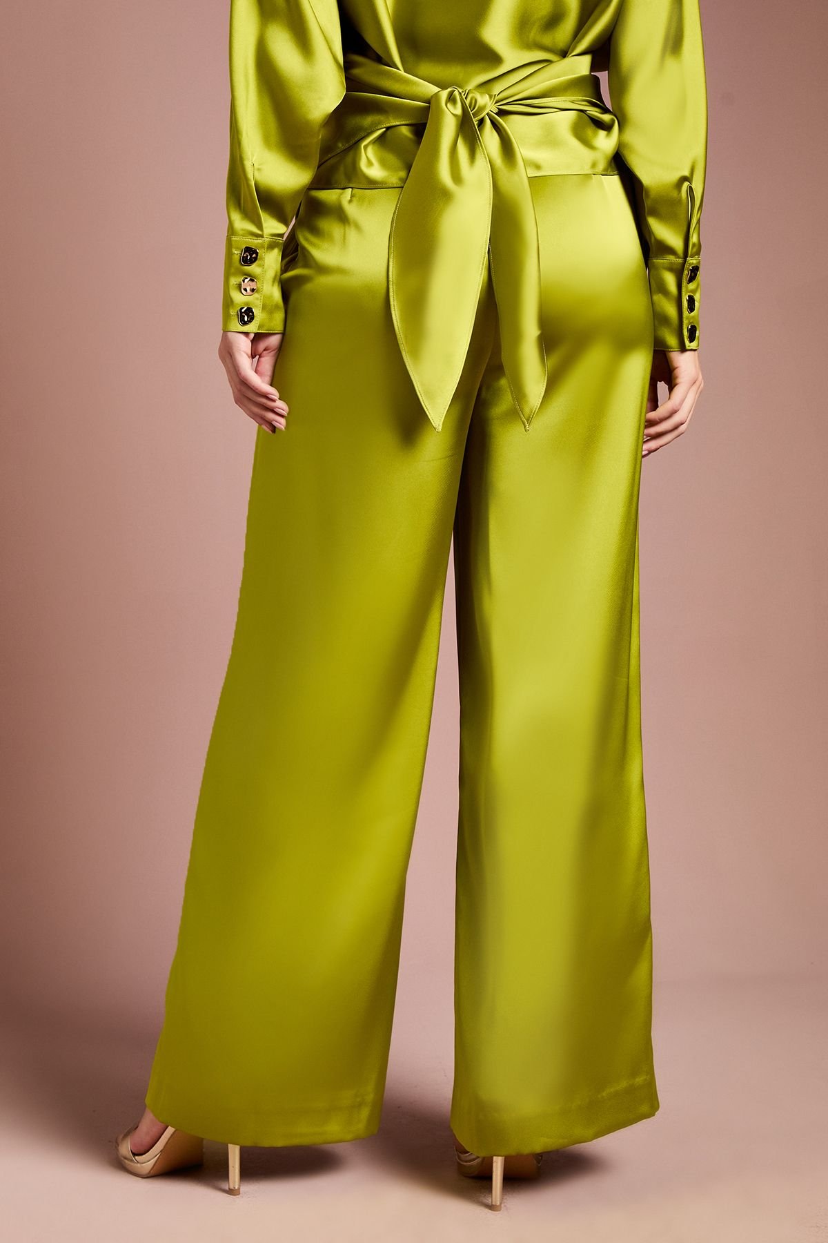 Coast Coast Women's Wide Leg Satin Trouser in Chartreuse - 3