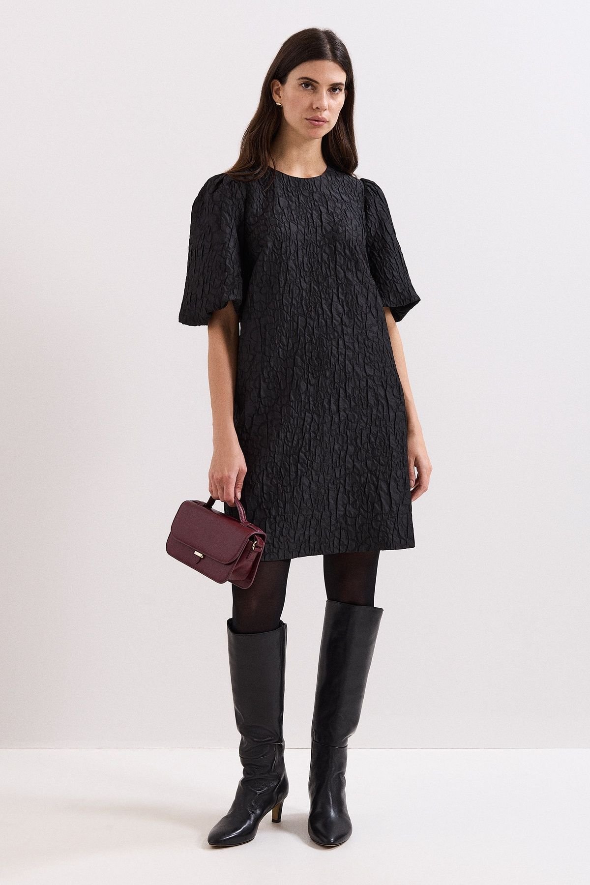 Phase Eight Phase Eight Women's Jacquard Round Neck Mini Dress in Black - 3