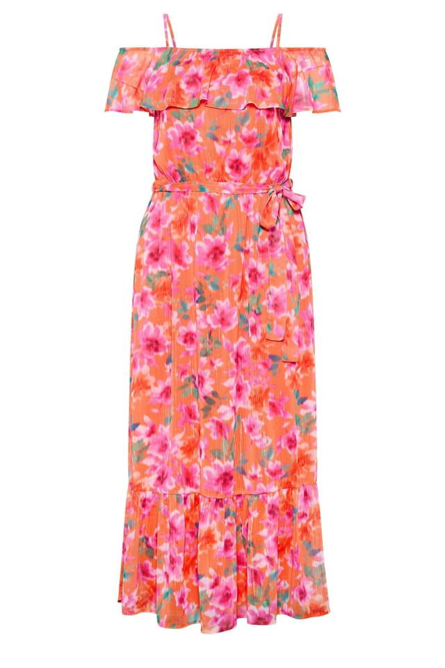 Yours Yours Women's Floral Cold Shoulder Dress in Coral - 2