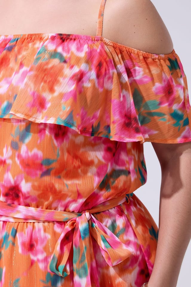 Yours Yours Women's Floral Cold Shoulder Dress in Coral - 3