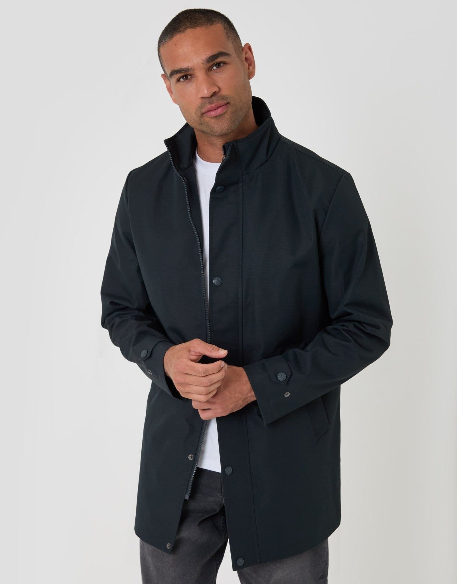 Threadbare threadbare Men's Showerproof Funnel Neck Longline Mac in Navy
