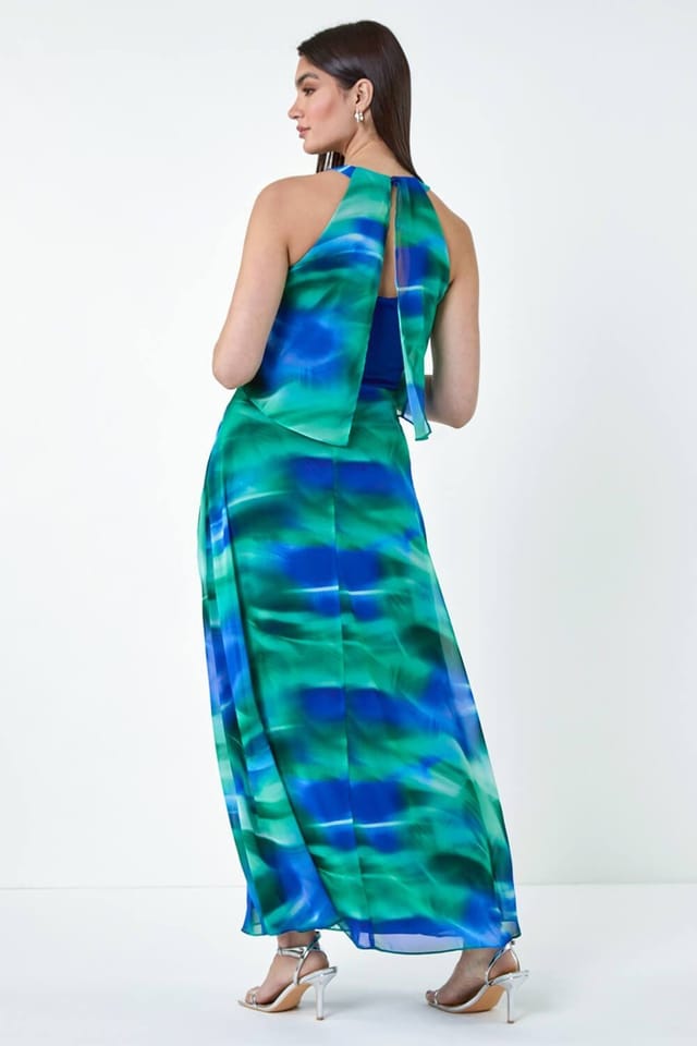 Ariella Ariella Women's Abstract Print Chiffon Overlay Maxi Dress in Blue - 3