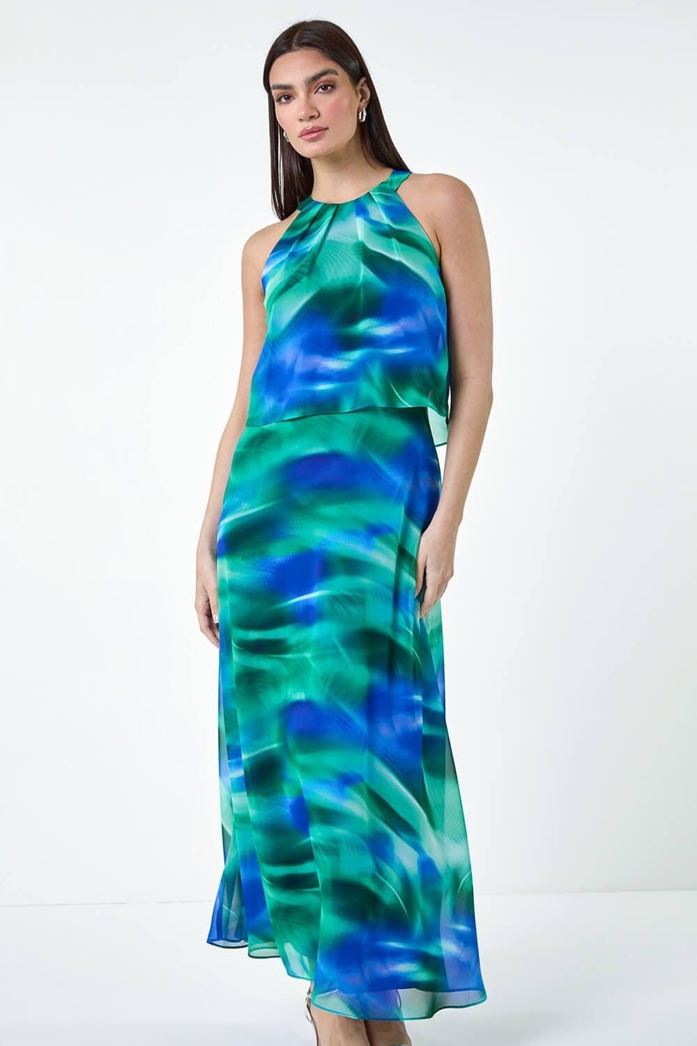 Ariella Ariella Women's Abstract Print Chiffon Overlay Maxi Dress in Blue - 4