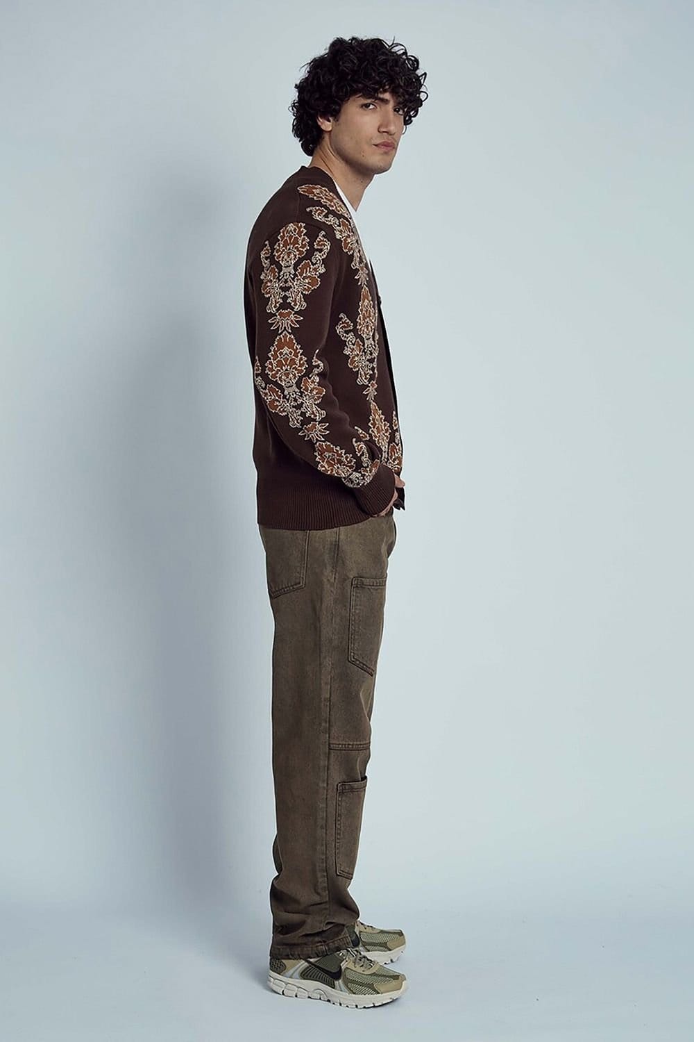 Native Youth Brown Floral Knit V-Neck Cardigan