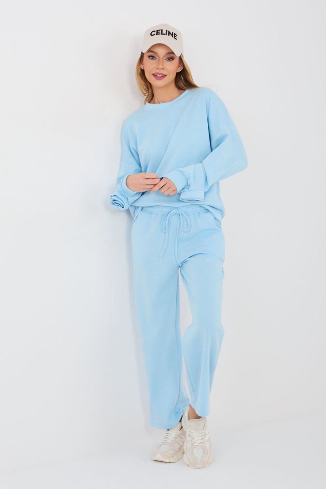 Love Lace Love Lace Women's Viscose Elastane Sweatshirt Pants Set with Rose in Blue
