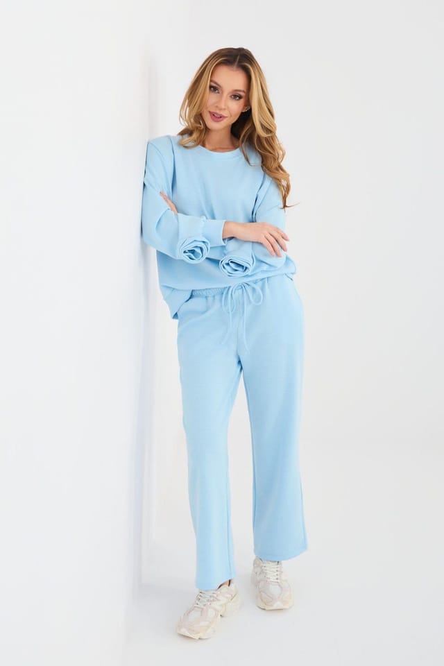 Love Lace Love Lace Women's Viscose Elastane Sweatshirt Pants Set with Rose in Blue - 2