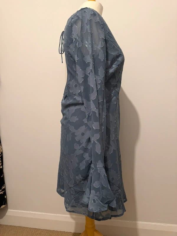 ASOS Design Blue floral open back mini dress with flared sleeves, new - Size 18