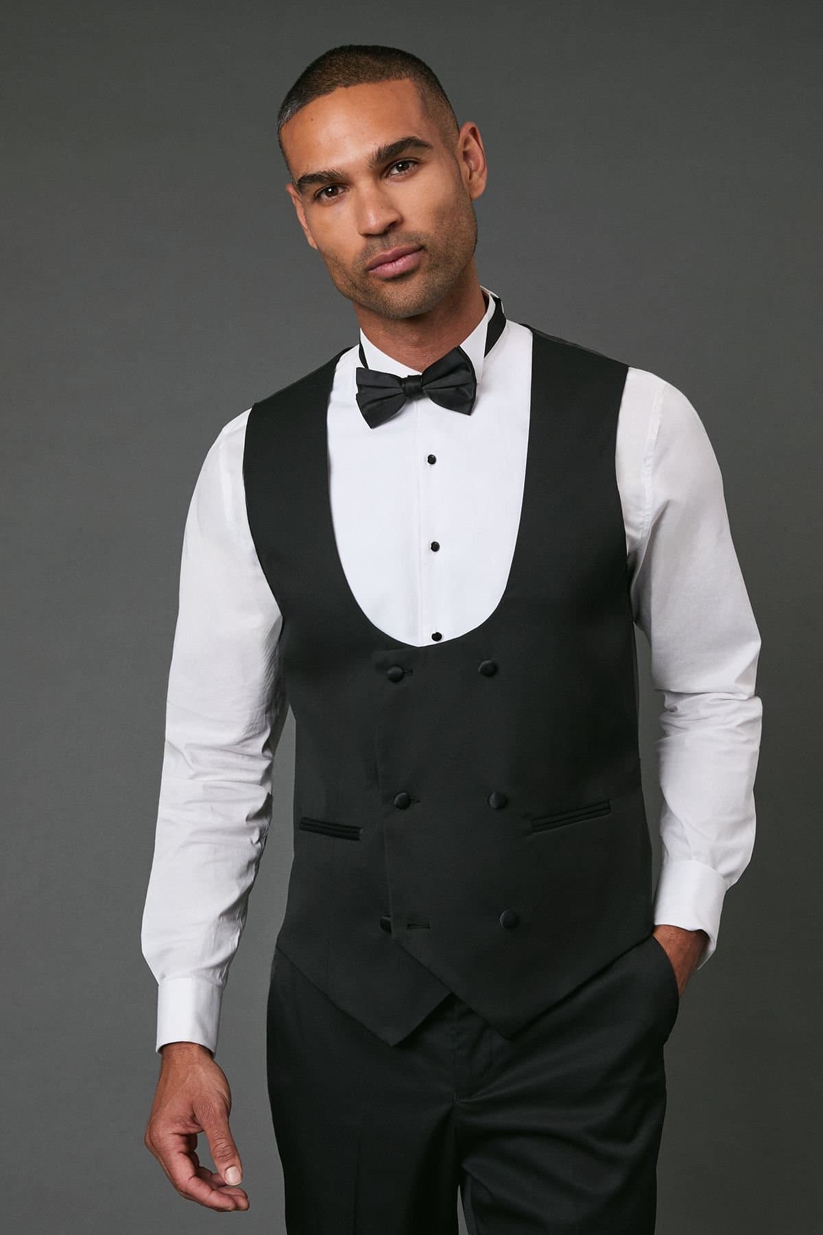 Burton Burton Men's Black Tailored Fit Tuxedo Suit Waistcoat