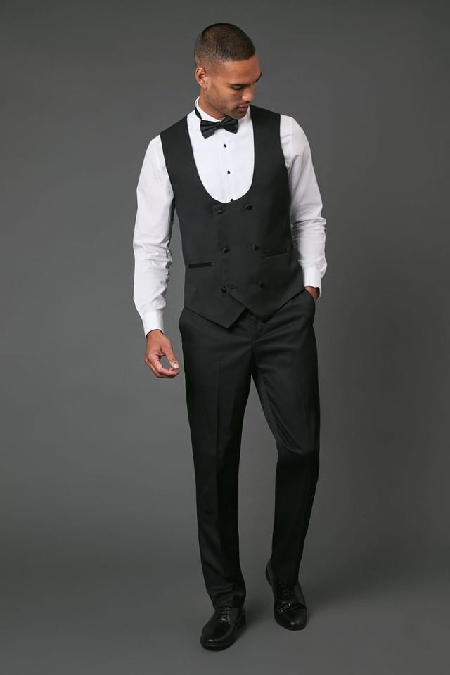 Burton Burton Men's Black Tailored Fit Tuxedo Suit Waistcoat - 2