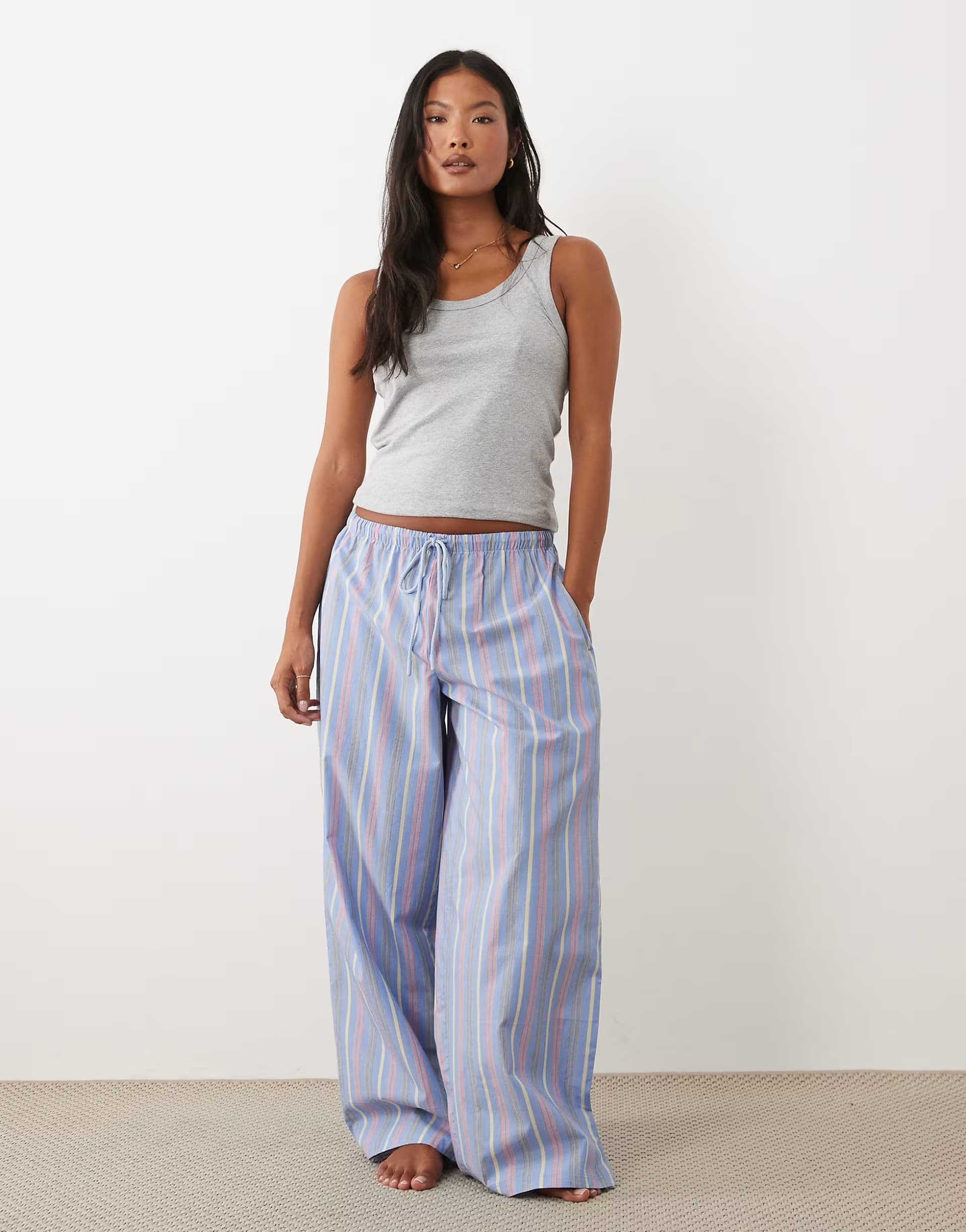 ASOS ASOS DESIGN Petite fine stripe woven pyjama trouser in blue