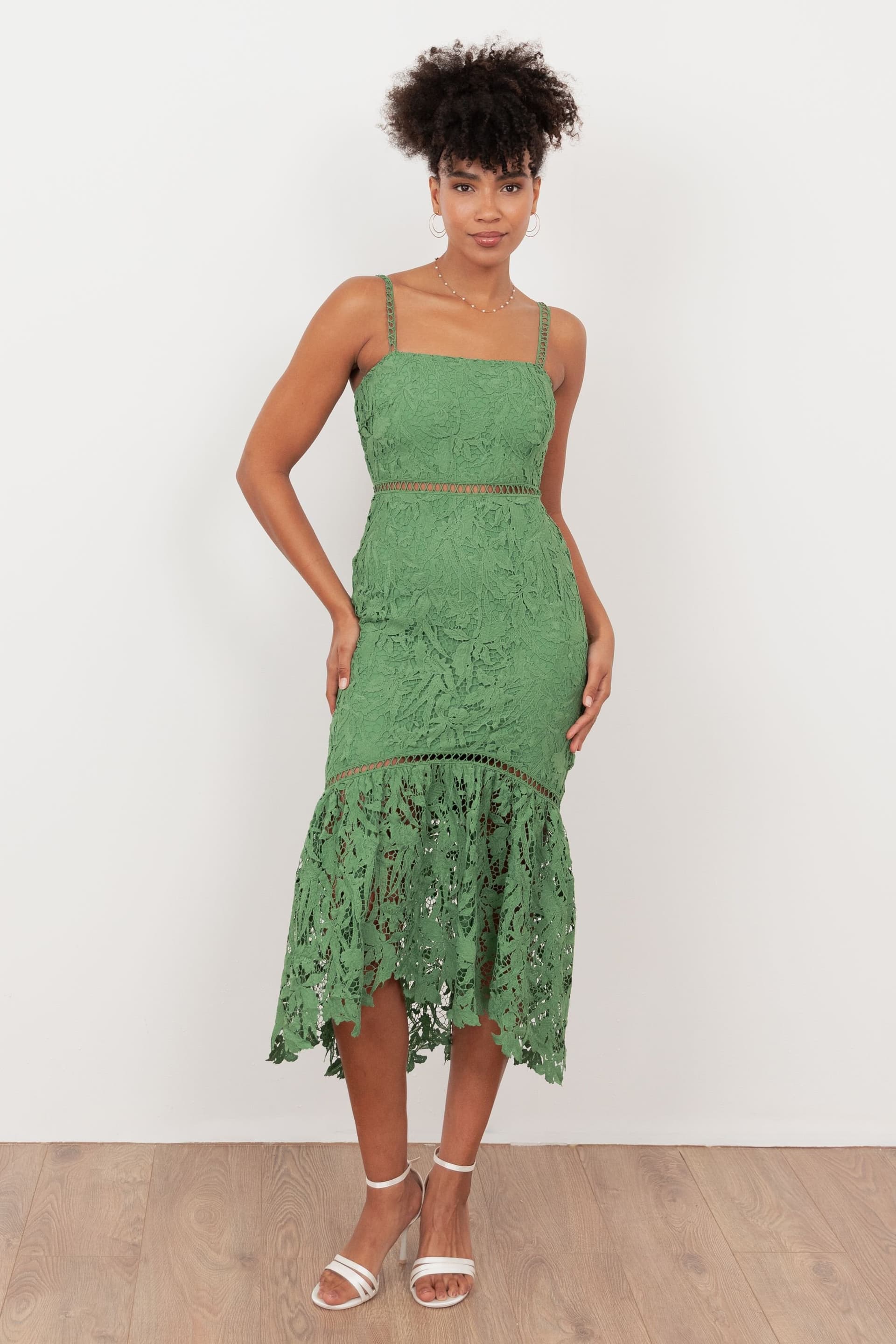 Maya Deluxe Maya Deluxe Women's Lace Cami Midi Dress in Green