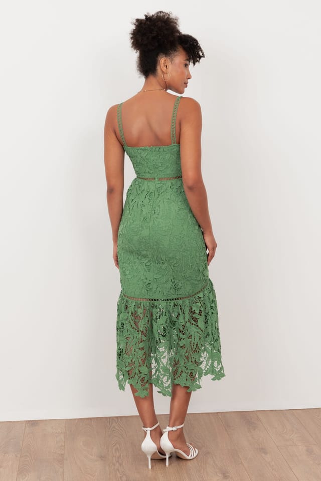 Maya Deluxe Maya Deluxe Women's Lace Cami Midi Dress in Green - 2