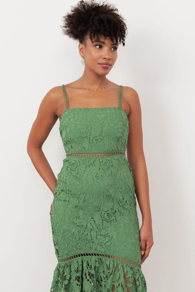 Maya Deluxe Maya Deluxe Women's Lace Cami Midi Dress in Green - 3