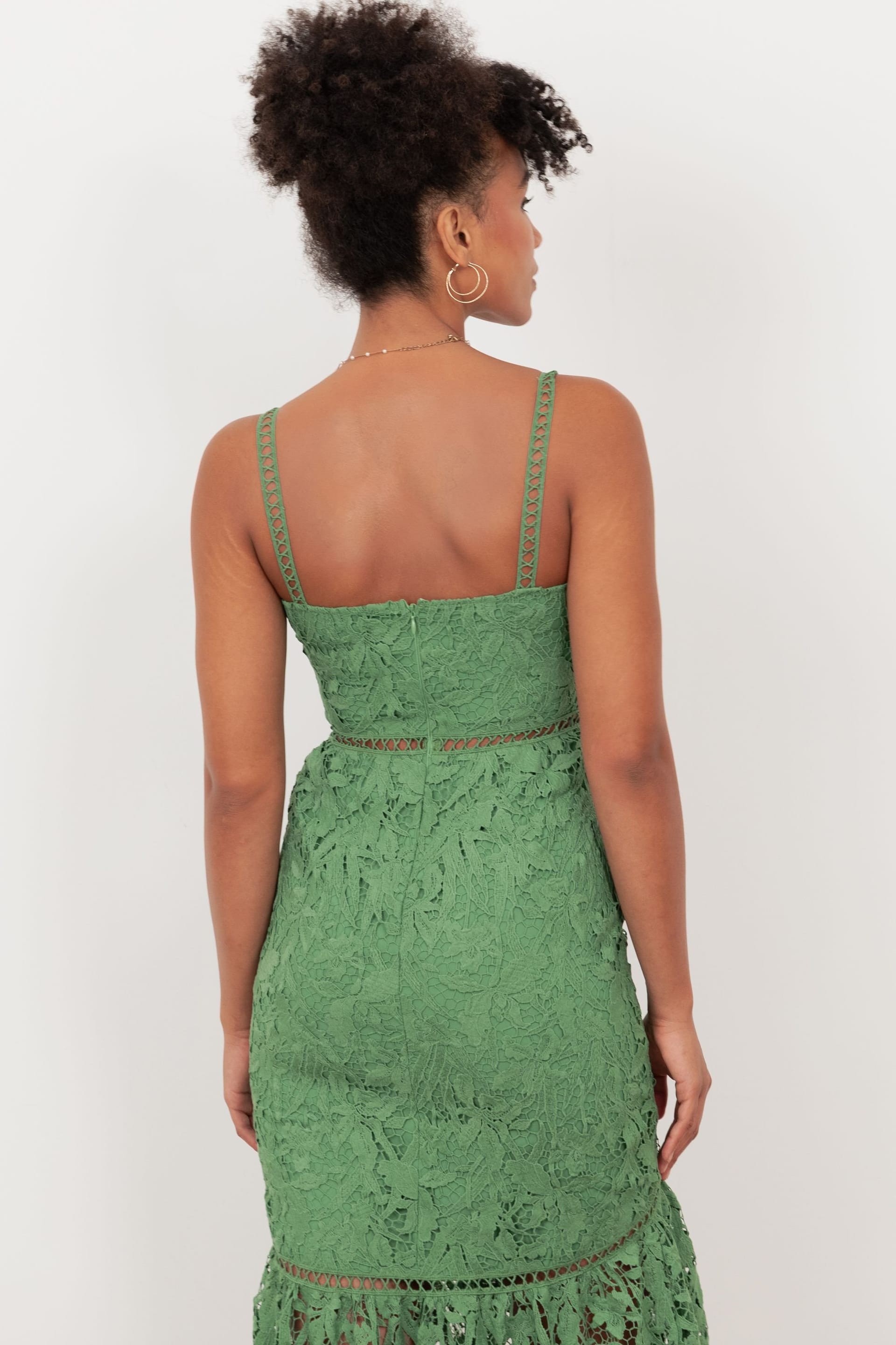 Maya Deluxe Maya Deluxe Women's Lace Cami Midi Dress in Green - 4