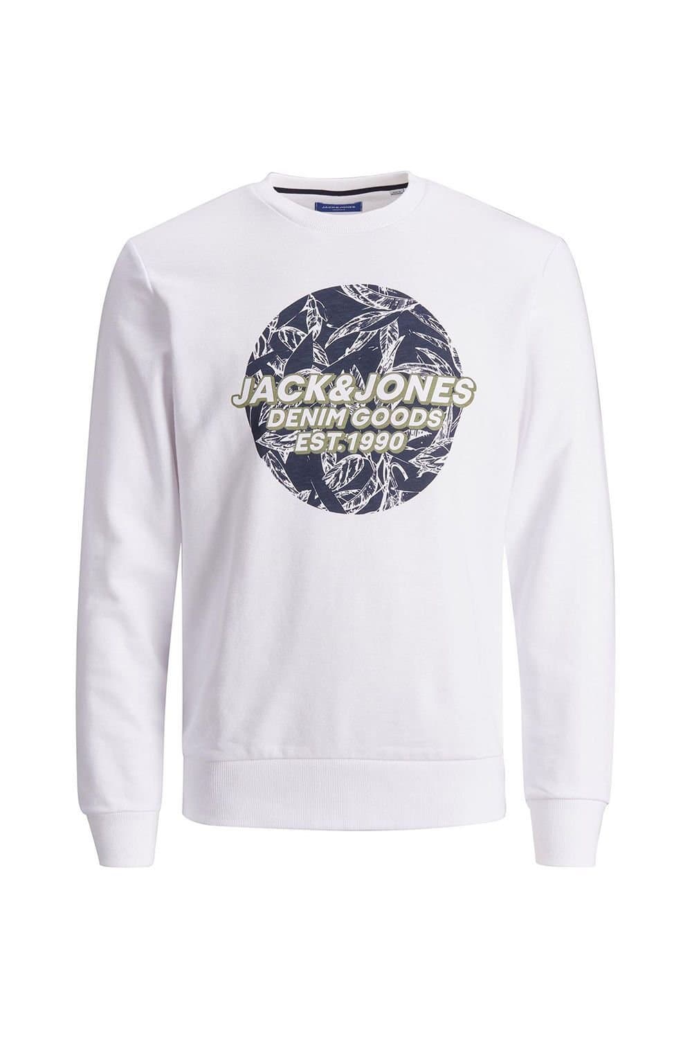 jack & jones Jack & Jones Men's Logo Printed Pullover Sweatshirt Crew Neck Long Sleeve, White