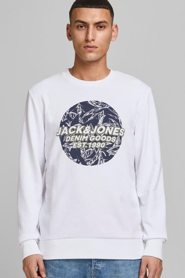 jack & jones Jack & Jones Men's Logo Printed Pullover Sweatshirt Crew Neck Long Sleeve, White - 2