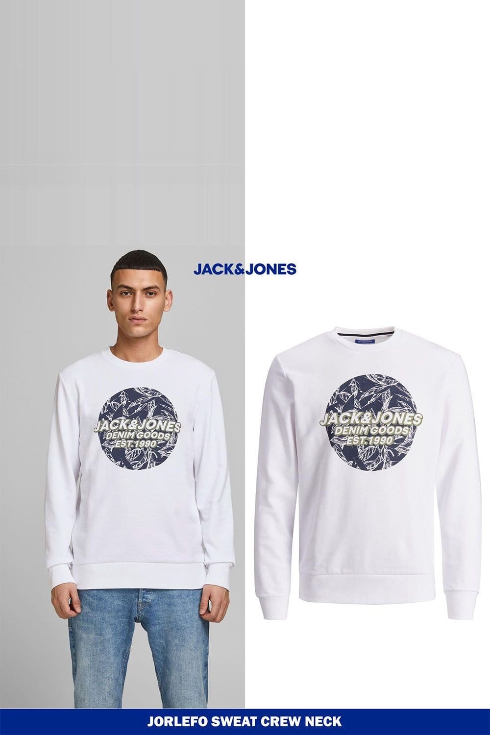 jack & jones Jack & Jones Men's Logo Printed Pullover Sweatshirt Crew Neck Long Sleeve, White - 4