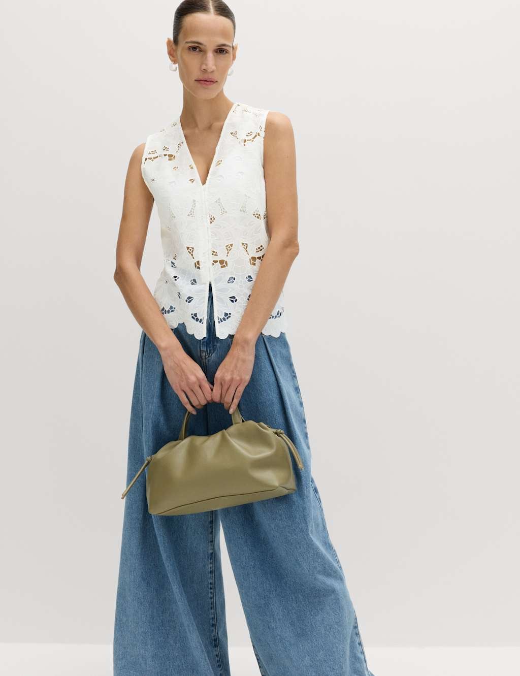 Marks & Spencer M&S Floral V-neck Cutwork Detail Waistcoat Soft White - 3