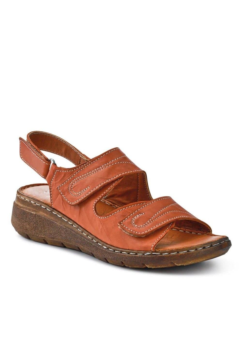 Pavers Pavers Women's Leather Multi-Touch-Fasten Sandals in Tan