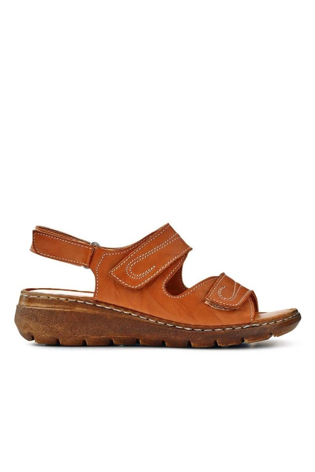 Pavers Pavers Women's Leather Multi-Touch-Fasten Sandals in Tan - 2