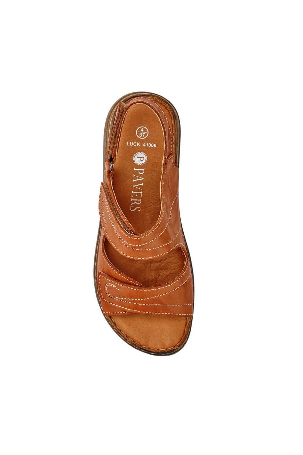 Pavers Pavers Women's Leather Multi-Touch-Fasten Sandals in Tan - 4