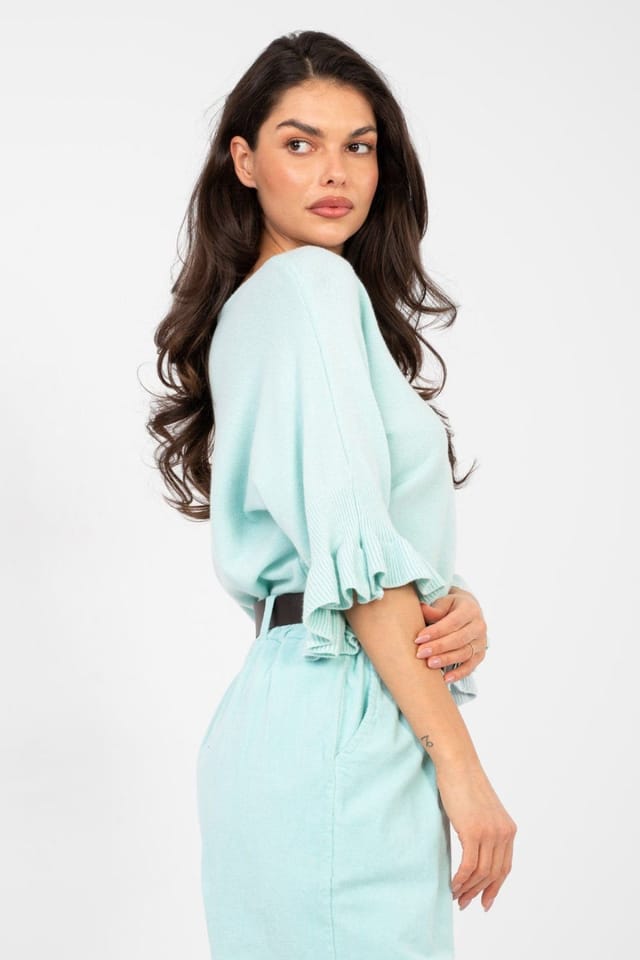 Love Lace Love Lace Women's Elegant Viscose Blend Ruffle Sleeve Sweater in Aqua - 2
