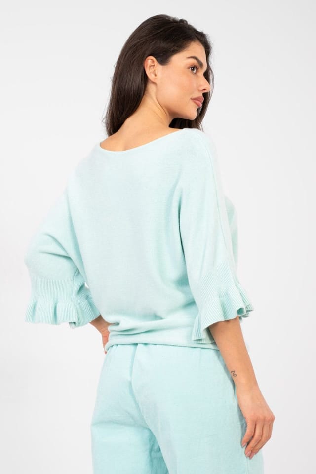 Love Lace Love Lace Women's Elegant Viscose Blend Ruffle Sleeve Sweater in Aqua - 3