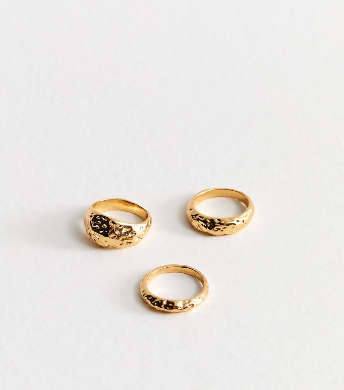 New Look Pack of 3 Gold Tone Chunky Hammered Texture Rings New Look