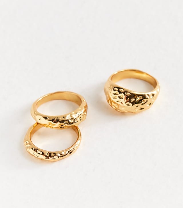 New Look Pack of 3 Gold Tone Chunky Hammered Texture Rings New Look - 2