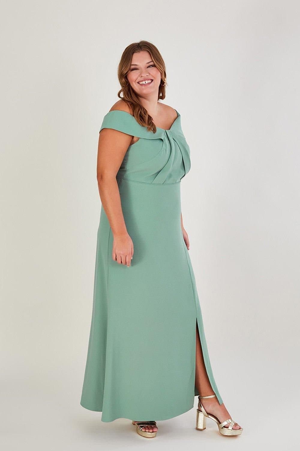 Monsoon Monsoon Women's Beatrice Crepe Bardot Maxi Dress Blue in Green