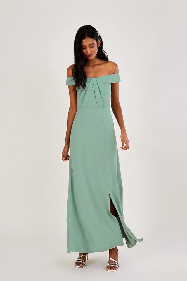 Monsoon Monsoon Women's Beatrice Crepe Bardot Maxi Dress Blue in Green - 2