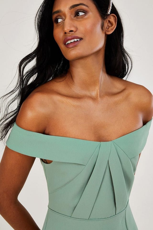 Monsoon Monsoon Women's Beatrice Crepe Bardot Maxi Dress Blue in Green - 3