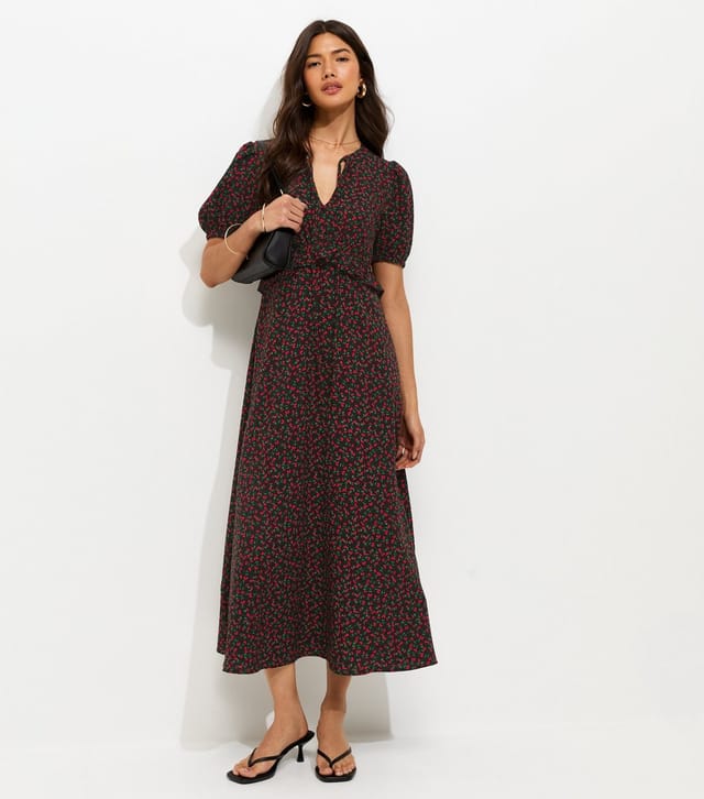 New Look Women's Black Floral Short Sleeve Keyhole Midi Dress New Look - 3
