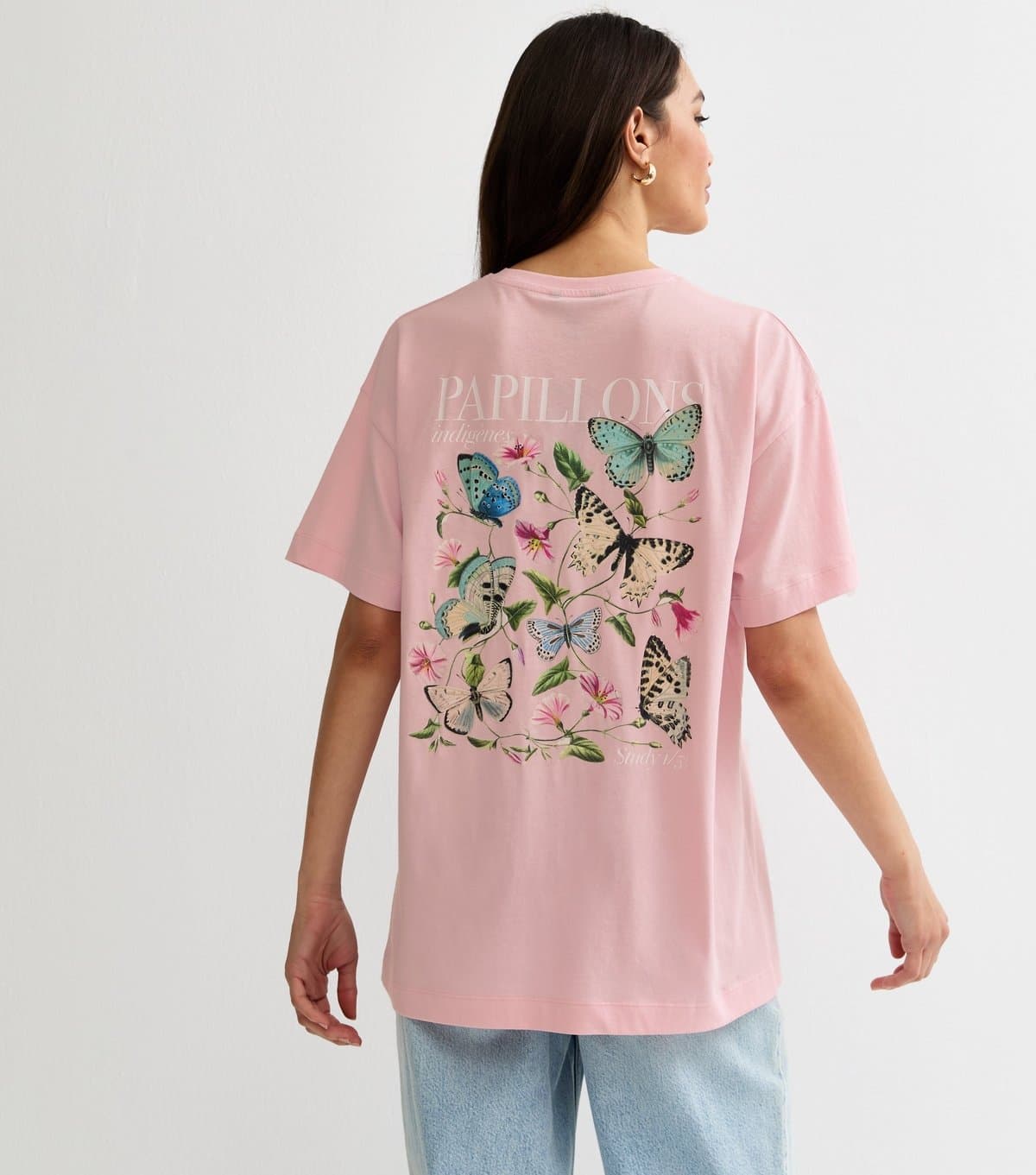New Look Women's Light Pink Butterfly Print Oversized T-Shirt New Look
