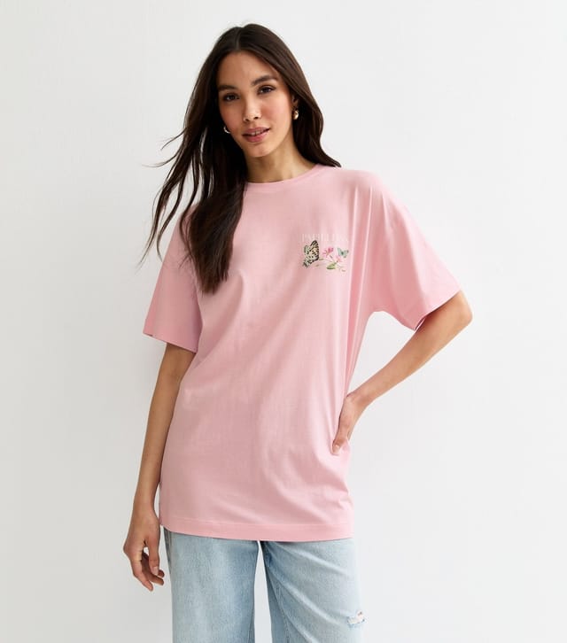 New Look Women's Light Pink Butterfly Print Oversized T-Shirt New Look - 2