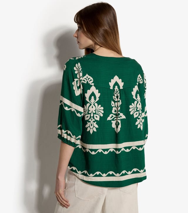 Apricot Women's Green Medallion Print Cropped Sleeve Top Apricot New Look - 3