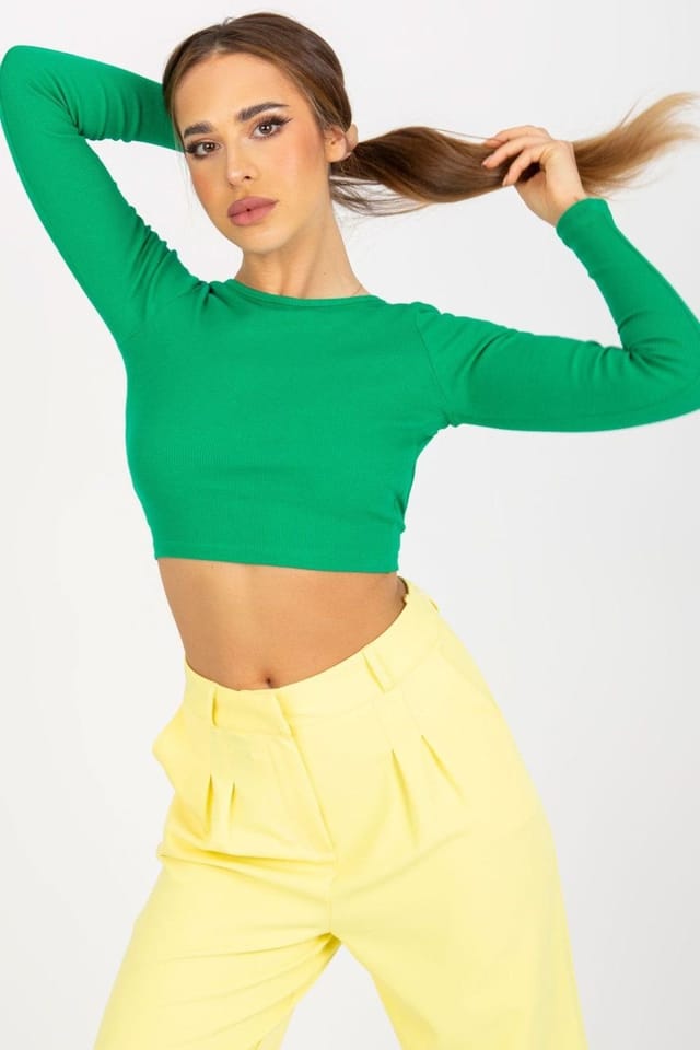 Love Lace Love Lace Women's Long Sleeve Short Blouse with Back Cutout in Green - 2