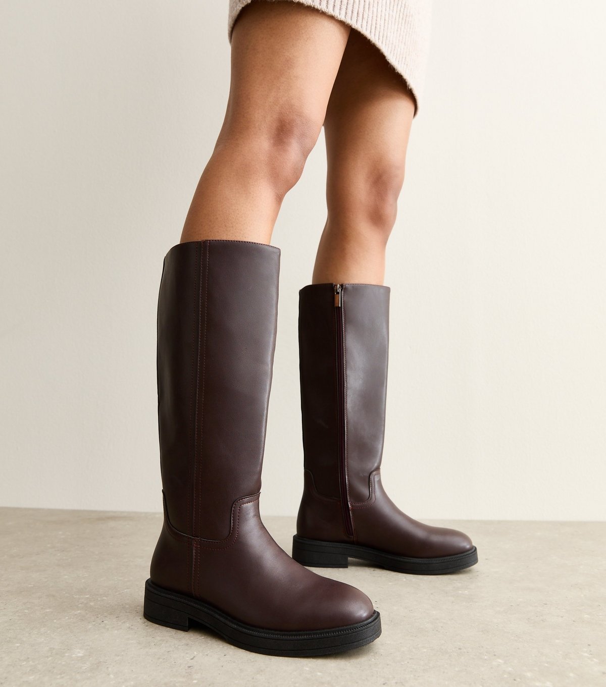 New Look Women's Burgundy Faux Leather Knee High Riding Boots Vegan New Look - 2