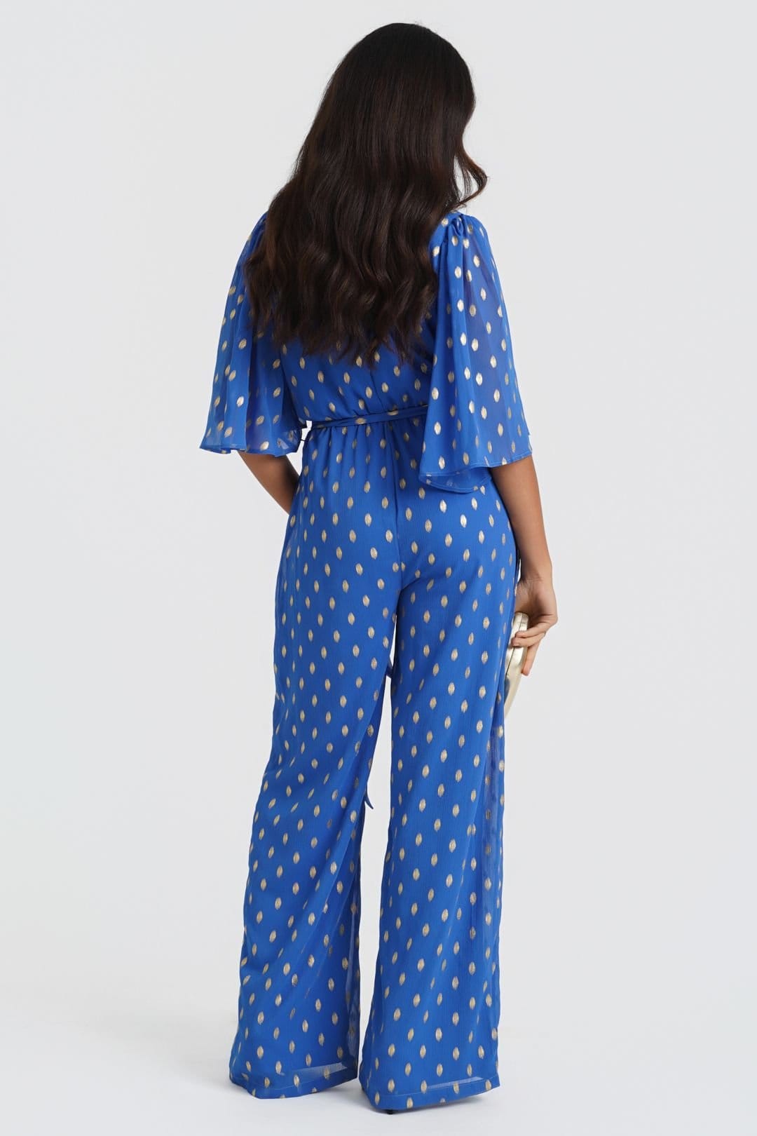 Needs No Label Needs No Label Women's Blue Foil Angel Sleeve Jumpsuit - 4