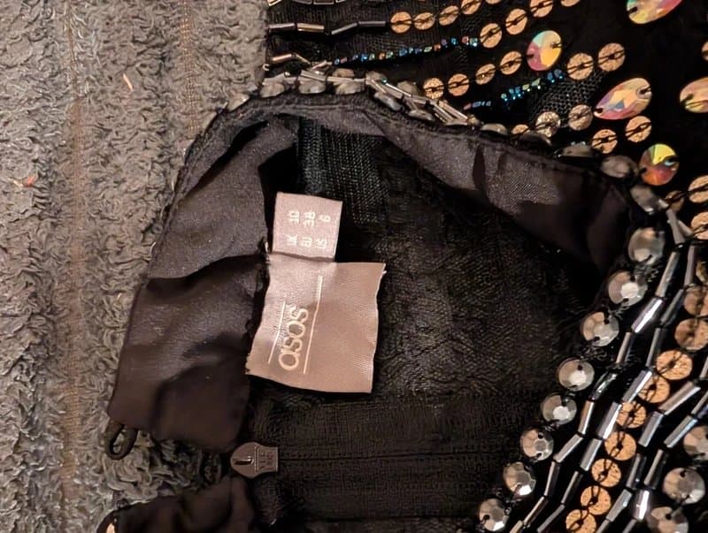 ASOS Asos sequin embellished black crop long sleeve top, size 10